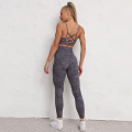 High Quality Workout Sets Butt Lifter 2 Piece Set Tie Dye Strappy Printed Scrunch Butt High Waisted Gym Wear Set